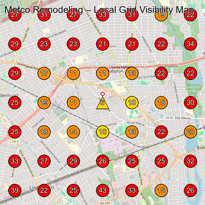 Metco Remodeling GeoGrid visibility map for General Contractor in West Babylon